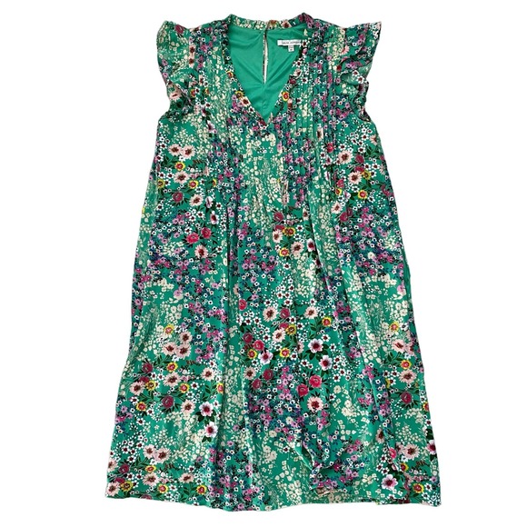 Julia Jordan Flutter Sleeve Green Floral Pleated Dress 10 NWT - Picture 1 of 12